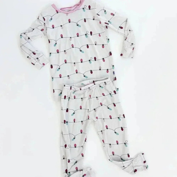 KicKee Pants Print Long Sleeve Pajama Set in Natural Holiday Lights - Picture 1 of 10